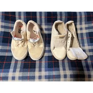 VANS Skate Shoe Womens 7.5 Cream Canvas Suede PopCush Lace Up Sneakers 2 Pair